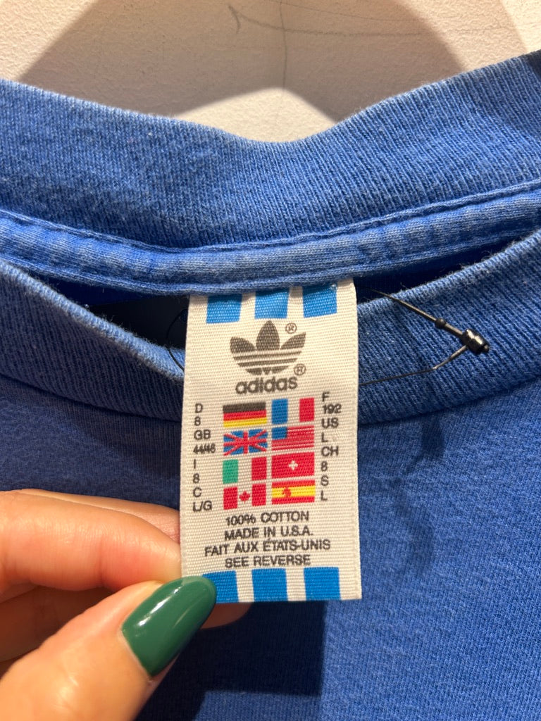 【古着】90'adidas アディダス Tシャツ シングルステッチ ブルー 青