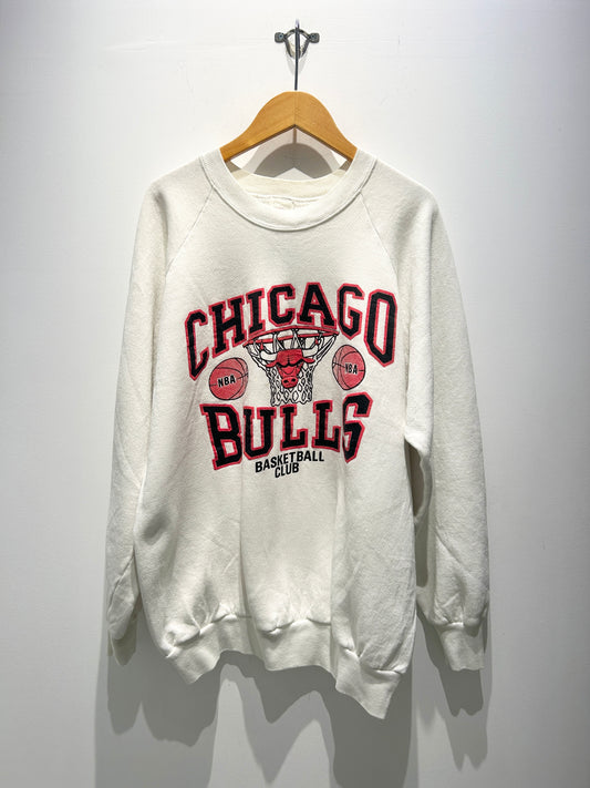 【古着】90's NBA シカゴ・ブルズ Chicago Bulls ラグラン スウェット トレーナー ホワイト 白