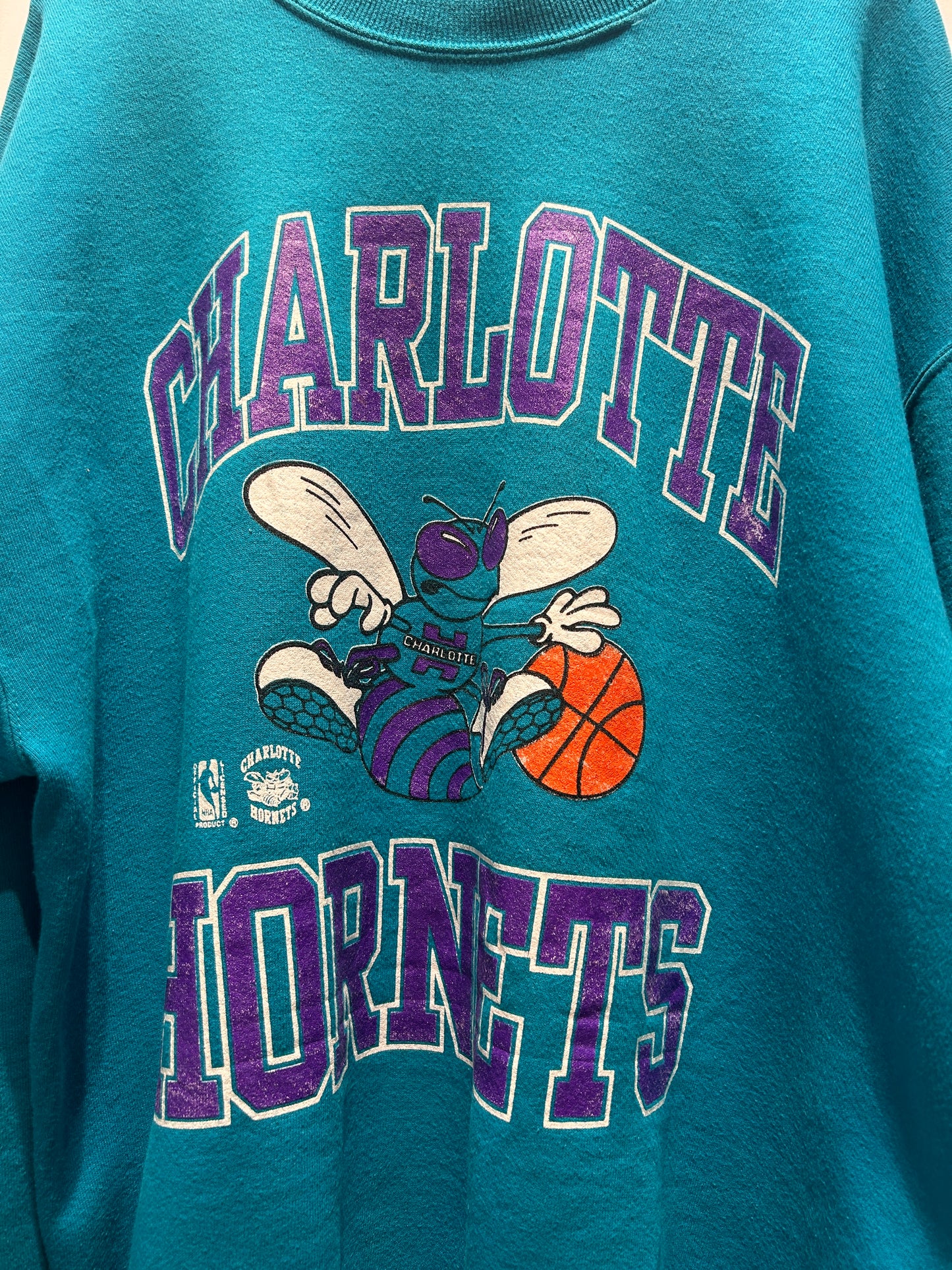 【古着】90's NBA シャーロット・ホーネッツ Charlotte Hornets スウェット トレーナー ブルー 青