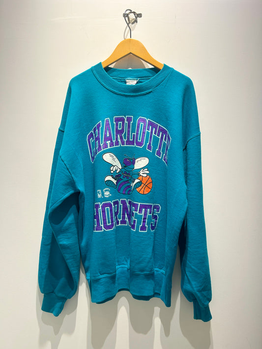 【古着】90's NBA シャーロット・ホーネッツ Charlotte Hornets スウェット トレーナー ブルー 青