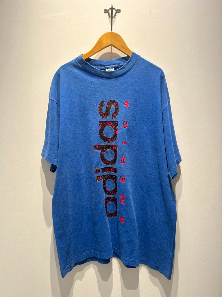 【古着】90'adidas  アディダス  Tシャツ シングルステッチ ブルー 青