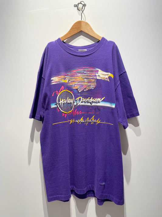 【古着】©️1990 Harley-Davidson ハーレーダビットソン イーグル Tシャツ シングルステッチ パープル 紫