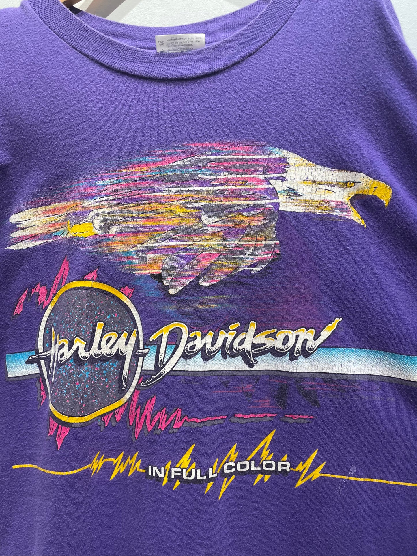 【古着】©️1990 Harley-Davidson ハーレーダビットソン イーグル Tシャツ シングルステッチ パープル 紫