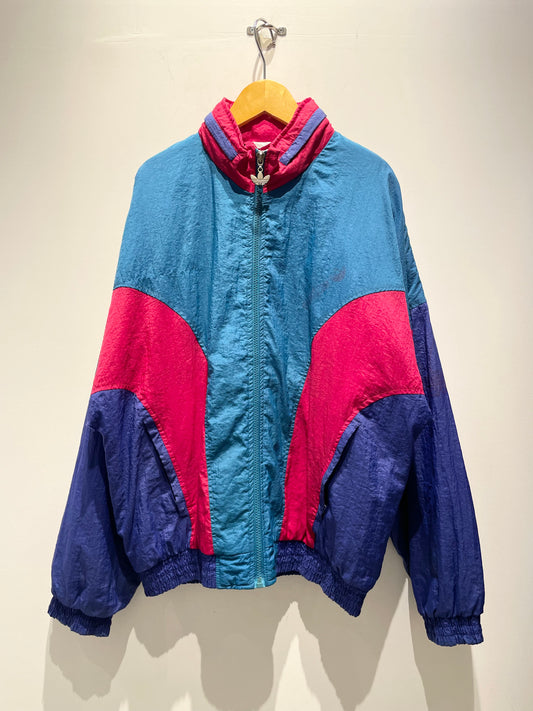 【古着】80's adidas アディダス コットン ナイロン ジャケット ブルー 青 クレイジーパターン