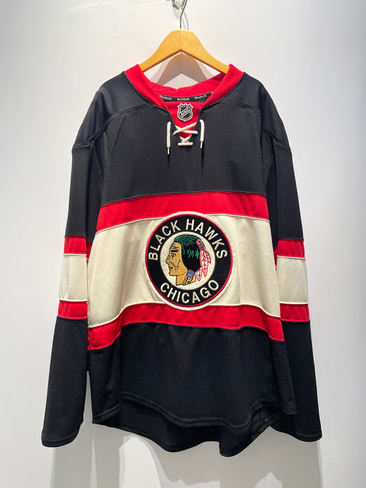 【古着】00's NHL シカゴ・ブラックホークス Chicago Blackhawks ホッケーシャツ ユニフォーム ゲームシャツ ジャージ ブラック 黒