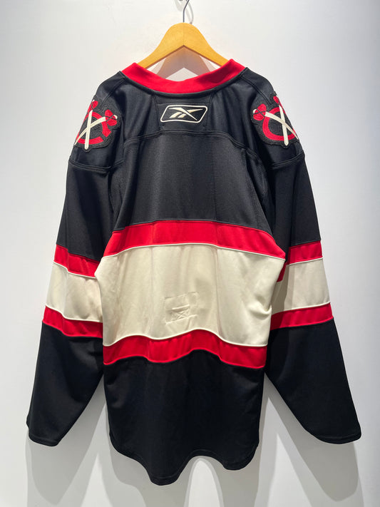 【古着】00's NHL シカゴ・ブラックホークス Chicago Blackhawks ホッケーシャツ ユニフォーム ゲームシャツ ジャージ ブラック 黒