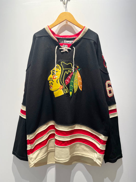 【古着】00's NHL シカゴ・ブラックホークス Chicago Blackhawks ホッケーシャツ ユニフォーム ゲームシャツ ジャージ ブラック 黒