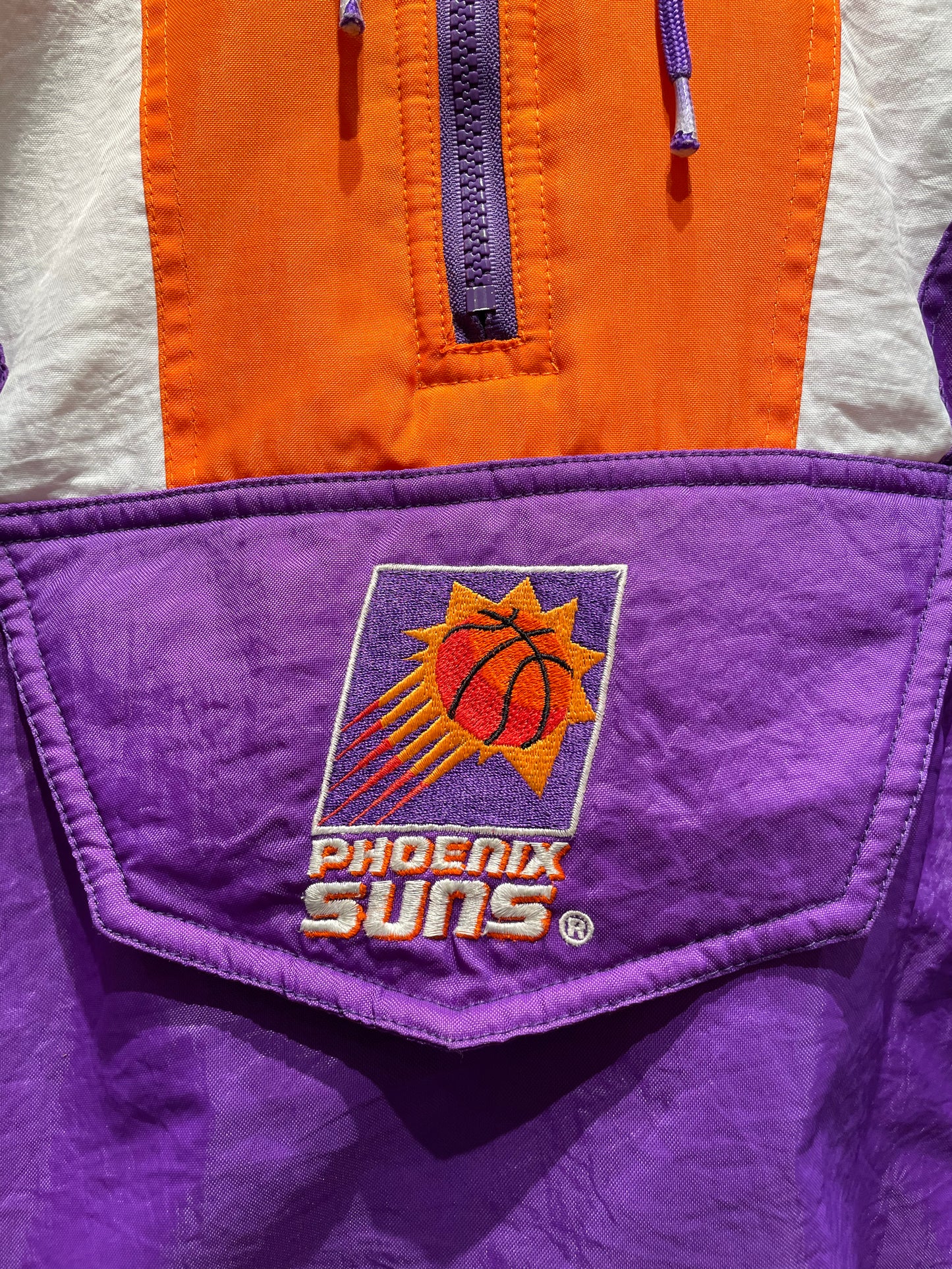 【古着】90's NBA フェニックス・サンズ Phoenix Suns ナイロン 中綿 ハーフジップ アノラック ジャケット パープル 紫