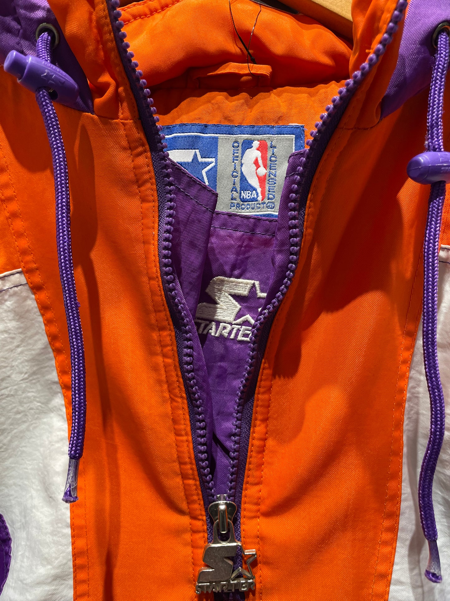 【古着】90's NBA フェニックス・サンズ Phoenix Suns ナイロン 中綿 ハーフジップ アノラック ジャケット パープル 紫