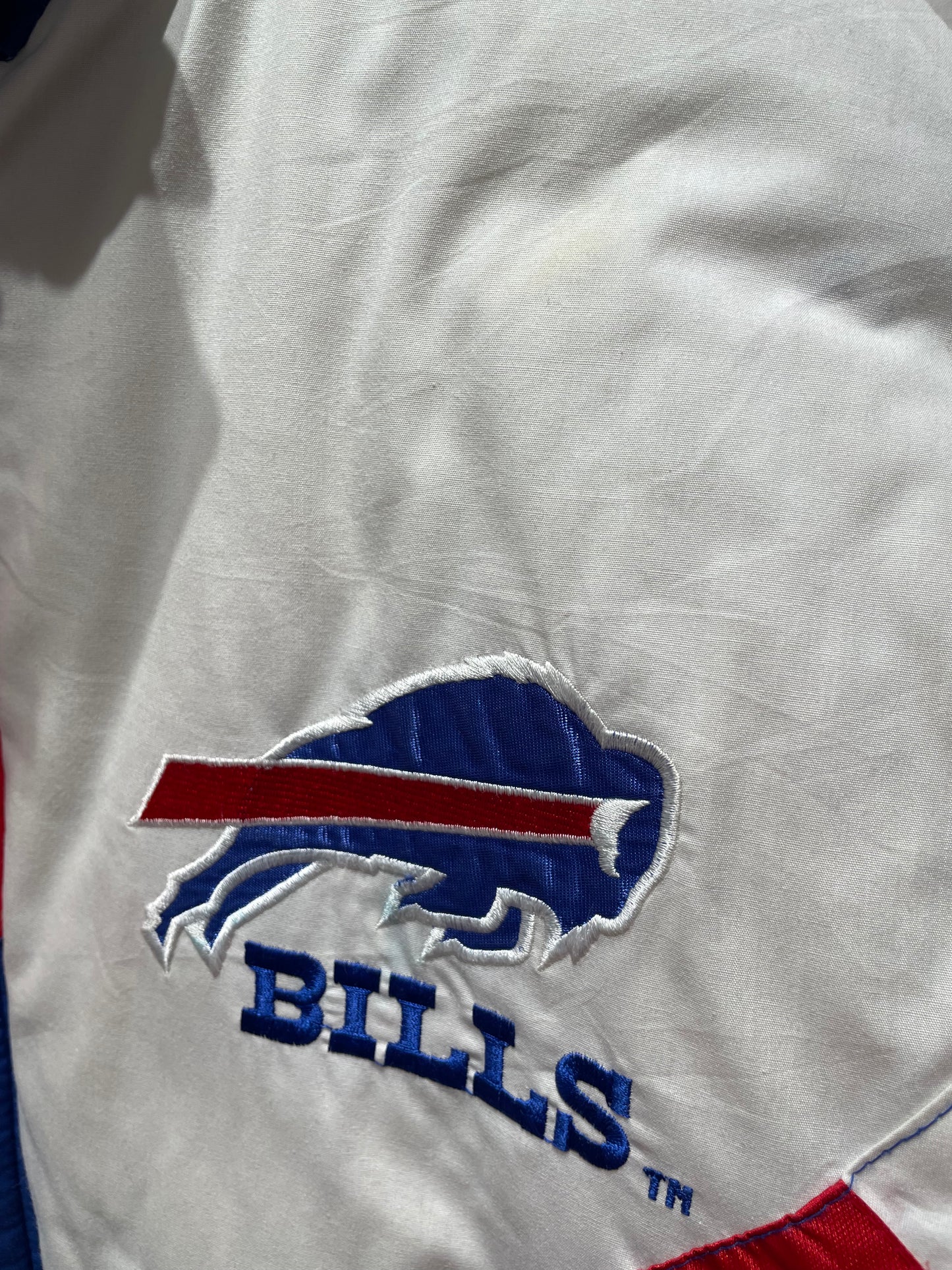 【古着】90's NFL バッファロー・ビルズ Buffalo Bills ナイロン 中綿  ジャケット ホワイト 白