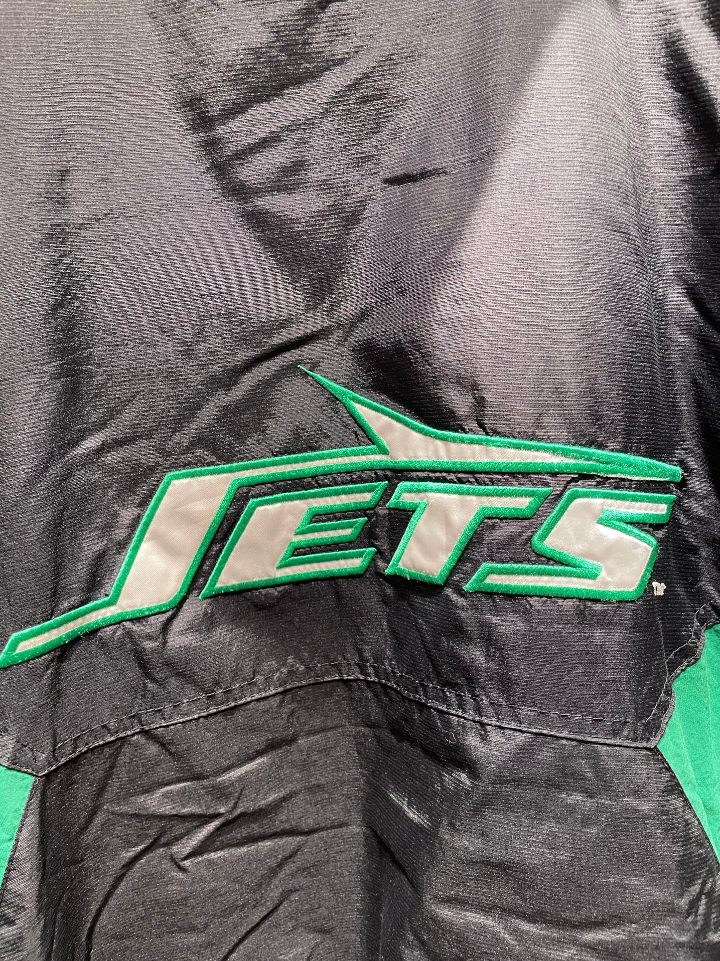 【古着】90's NFL ニューヨーク・ジェッツ New York Jets ナイロン 中綿 ジャケット ブラック グリーン 黒 緑