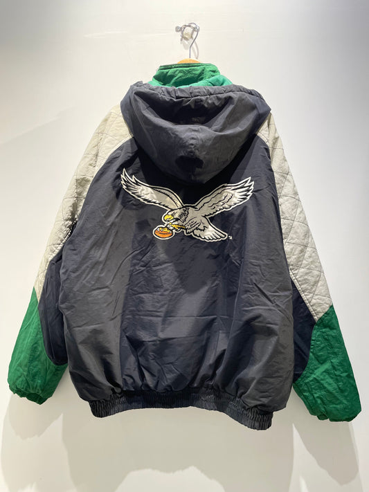 【古着】90's NFL フィラデルフィア・イーグルス Philadelphia Eagles ナイロン 中綿 ジャケット ブラック グリーン 黒 緑