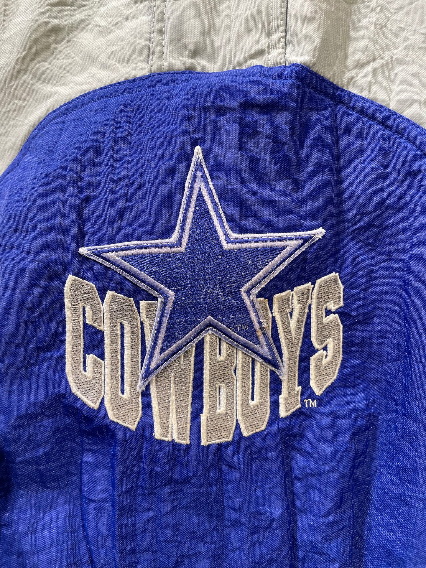 【古着】90's NFL ダラス・カウボーイズ Dallas Cowboys ナイロン 中綿 ハーフジップ アノラック ジャケット ブルー 青