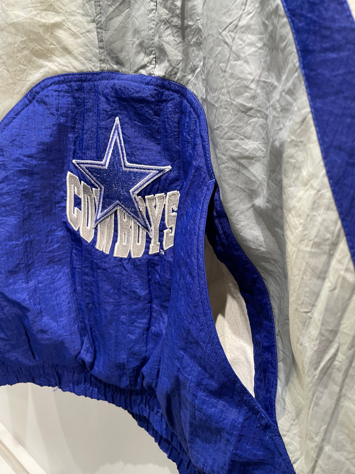 【古着】90's NFL ダラス・カウボーイズ Dallas Cowboys ナイロン 中綿 ハーフジップ アノラック ジャケット ブルー 青