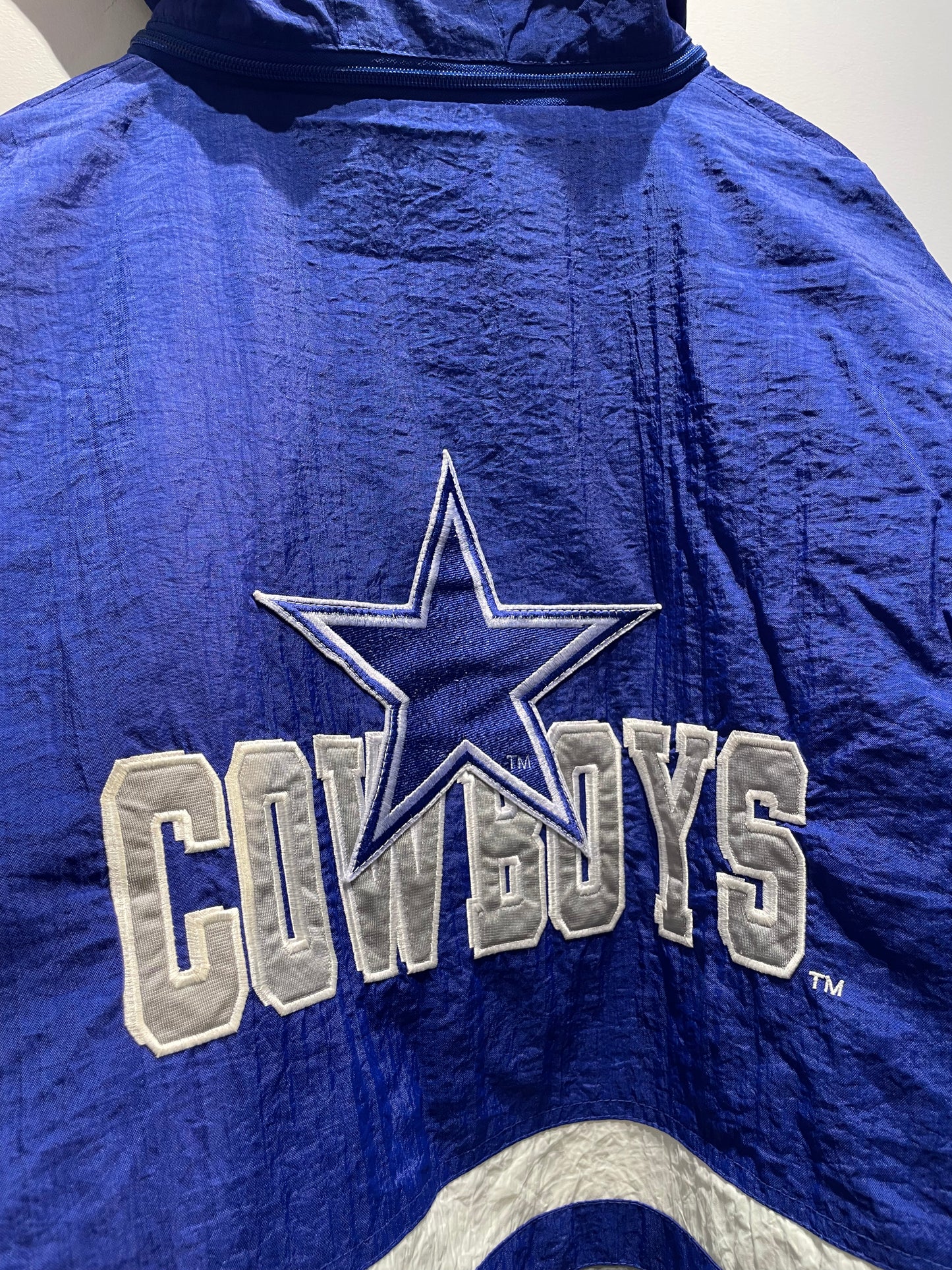 【古着】90's NFL ダラス・カウボーイズ Dallas Cowboys ナイロン 中綿 ハーフジップ アノラック ジャケット ブルー 青