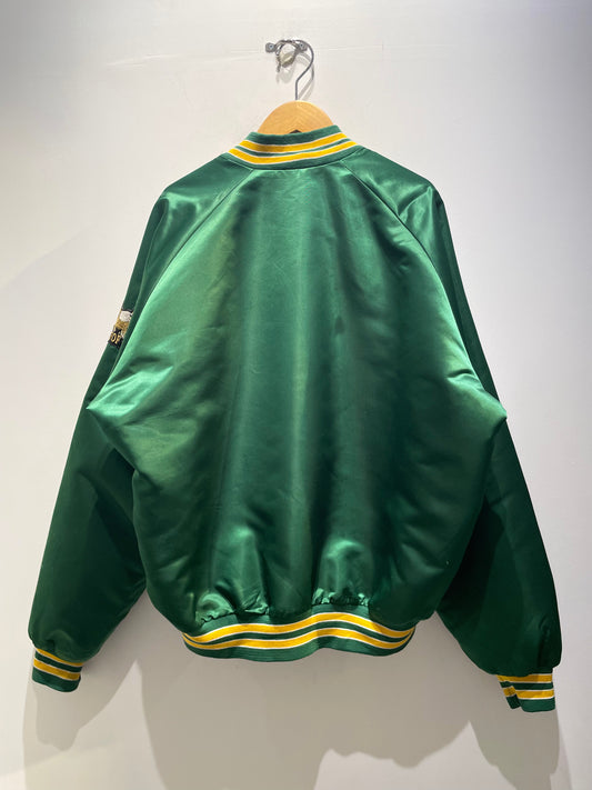 【古着】80's NFL グリーンベイ・パッカーズ Green Bay Packers サテン ナイロン 中綿 ジャケット スタジャン グリーン 緑