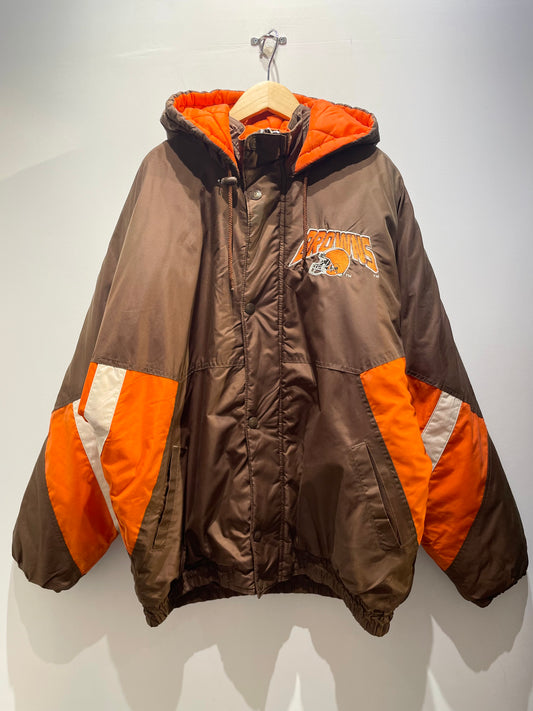 【古着】90's NFL クリーブランド・ブラウンズ Cleveland Browns ナイロン 中綿 ジャケット ブラウン 茶色